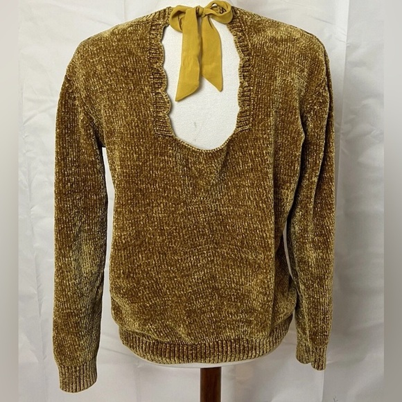 Buffalo David Bitton Women’s Yellow Knit Sweater Size L Long Sleeve Cut Out Back - Picture 6 of 10
